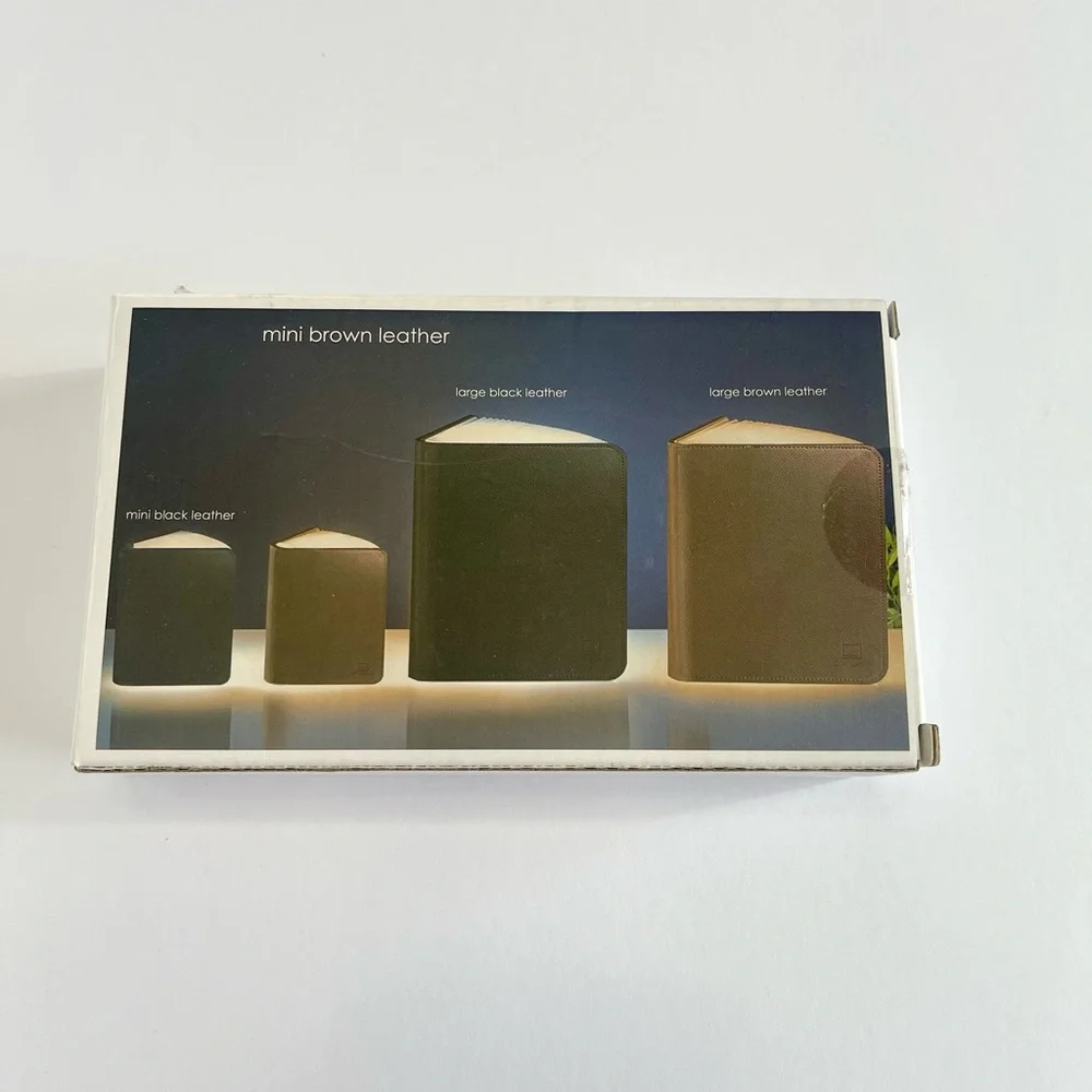 Foldable LED Book Lamp Rechargeable Mini Smart Light Brown Leather New